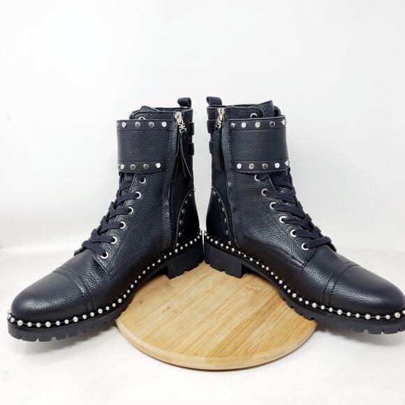 Sam Edelman Boots Womens 9 Jennifer Black Combat Studded Chunky Punk Steampunk - Picture 5 of 14